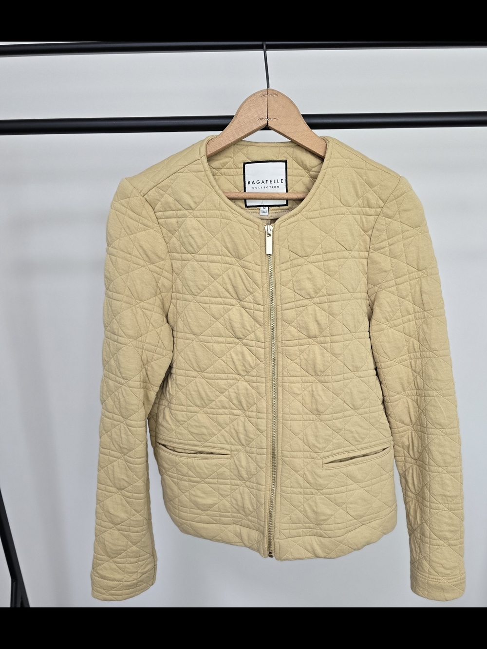 Bagatelle Light Cream Quilted Zip Bomber Jacket